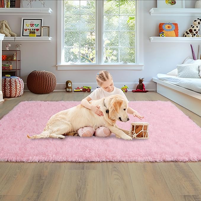 Large Rugs for Living Room 10x14 Pink Area Rug, Soft Fluffy Furry Plush Carpet for Bedroom Girls Kids Room, Non-Slip Indoor Floor Rug, Big Shag Throw Rug for Home Decor