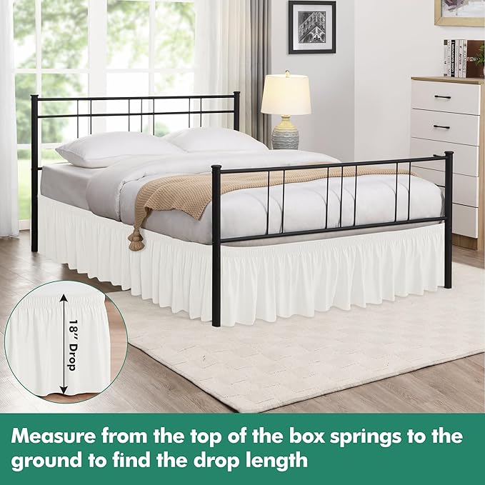 Biscaynebay Wrap Around Bed Skirts with Split Corners for Queen Beds 18" Drop, Ivory Adjustable Elastic Dust Ruffles Easy Fit Wrinkle Resistant Silky Luxurious Fabric Machine Washable
