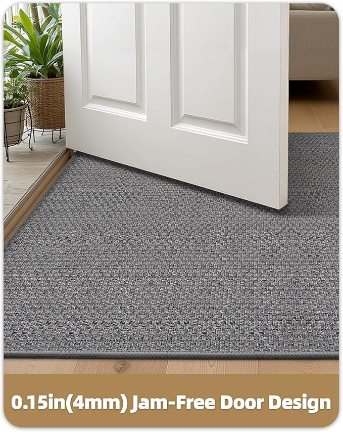 Color&Geometry Ultra-Thin Indoor Door Mat, 22.6"x31.5" Low-Profile Non-Slip Entryway Rug with Modern Geometric TextureWashable Doormat for Entrance Front Doors,Light Grey (Rolled-up NO Creases)