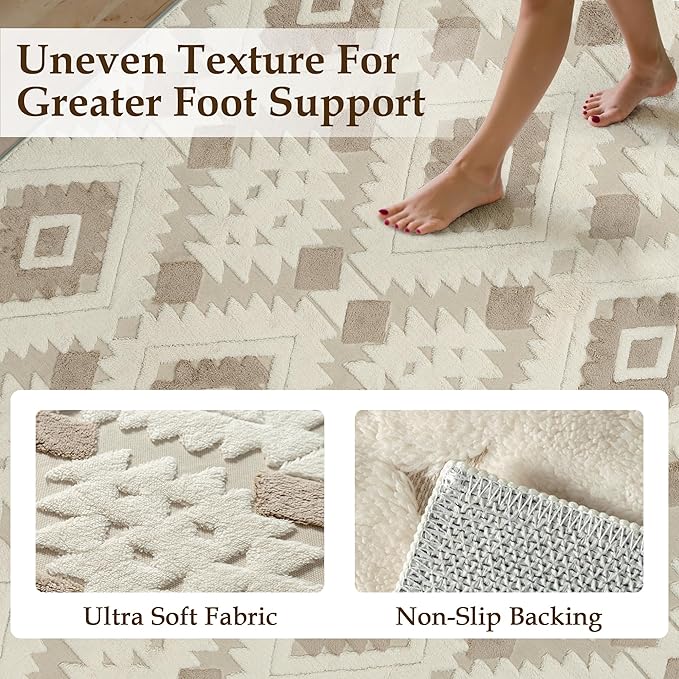 Ivory Brown 8x10 Area Rug Washable Living Room Moroccan Shag Carpet Non Slip Soft Neutral Boho Plush Pile Large Throw Rug for Office Bedroom Dining Room Playroom