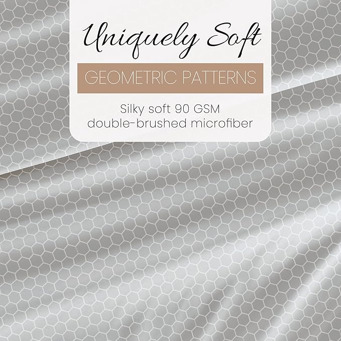 Linen Market Double-Brushed Patterned Microfiber Twin XL Sheet Set 3 Piece – Oeko-TEX Certified Ultra Soft & Wrinkle-Free - 16" Deep Pocket Sheets - Easy Care Twin XL Size - Honeycomb Light Gray