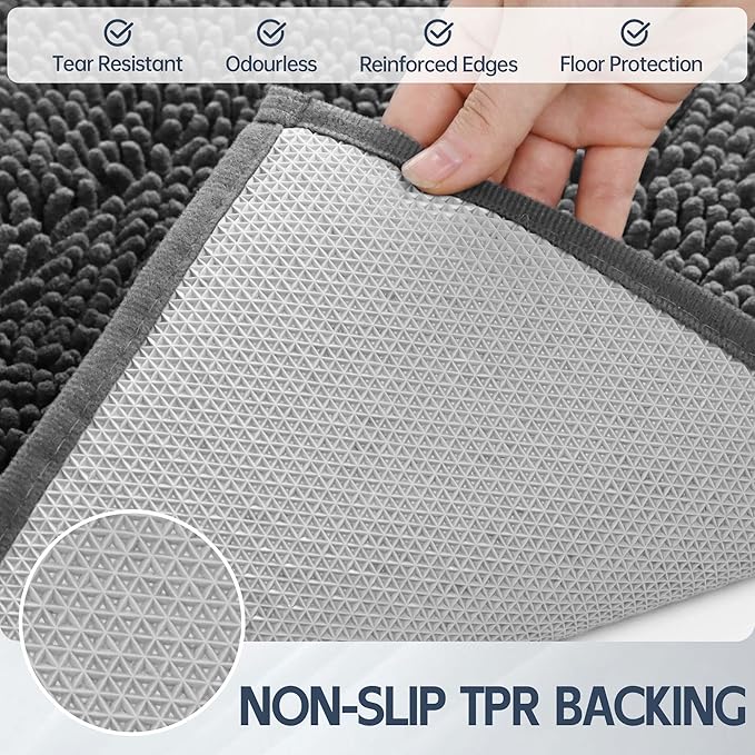 Dog Door Mat for Muddy Paws, 48" x 24" Chenille Absorbent Front Door Mat Inside, Large Runner Mud Mat for Dogs, Trap Dirt Washable Non Slip Outdoor Indoor Entrance Doormats, Grey