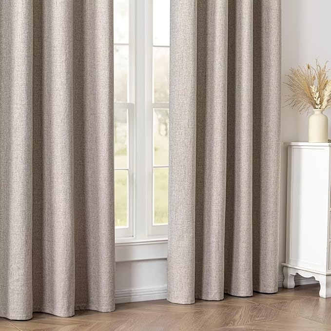 100% Blackout Curtains for Bedroom Room, Custom Curtains Blackout Thermal Insulated 1 Panel, Grommet Light Blocking Drapes for Bedroom Windows Luxury Decor(Custom Size,Linen