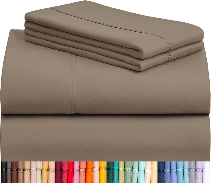 LuxClub 4 PC Full Sheet Set, Deep Pockets Wrinkle Free Cooling Bed Sheets Hotel Bedding for Women, Men, Kids & Teens, Includes 1 Fitted Sheet, 1 Flat Sheet and 2 Pillowcases-Soft Dark Khaki