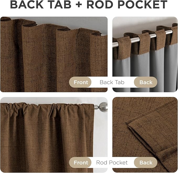 Joydeco Linen Blackout Curtains for Bedroom - 100% Light Blocking 1 Panels, Cappuccino Drapes 70" W x 96" L, Thermal Insulated Room Darkening Curtains for Living Room, Rod Pocket & Back Tabs
