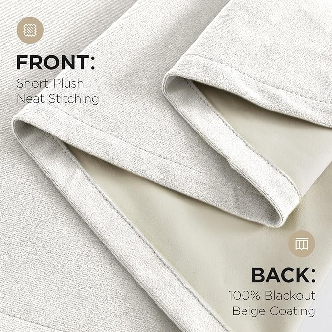 Joydeco White 100% Blackout Curtains 102 Inch 2 Panels, Luxury Thermal White Velvet Curtains for Bedroom Living Room, Soundproof Blackout Window Drapes, Rod Pocket & Back Tab (52W x 102L)