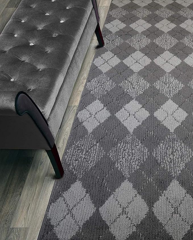 Custom Length Hallway Runner Rug,Slip Resistant,Squares Anthracite, 26 Inch X 32 feet, Sold and Priced Per Foot
