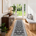 3x6 Washable Floral Runner Rug: Runners for Hallways Non Slip Indoor Rugs Low Pile Kitchen Runner Ultra Soft Vintage Rug Floor Carpet for Bedroom Living Room Dining Bathroom Black White