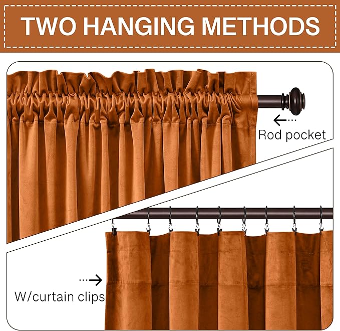 StangH Pumpkin Orange Velvet Curtains for Nursery Bedroom, Luxury Room Darkening Privacy Protect Window Drapes for Office/Party Backdrops/Living Room, W52 x L84, 2 Panels