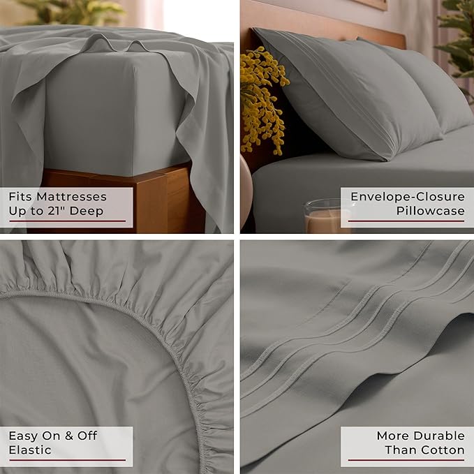 Mellanni Queen Sheet Set - 6-Piece Iconic Collection Bedding, (Including 4 Pillowcases), 21-Inch Extra Deep Pocket, Easy Care, Ultra Soft, Cooling Sheets, Brushed Microfiber - Taupe