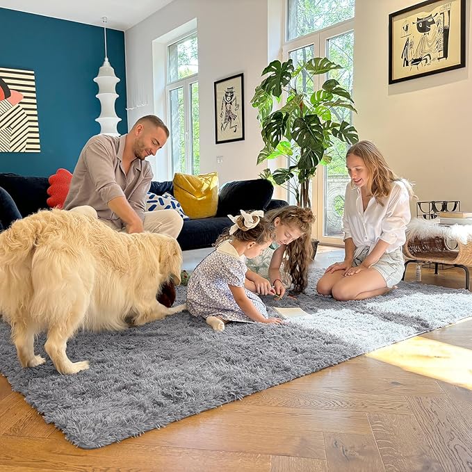 OLANLY 2x5 Machine Washable Runner Rugs for Hallway, Soft Fluffy Shaggy Bedside Rugs for Bedroom, Living Room, Indoor Floor Carpet for Kids Girls Boys, Nursery Rooms, Home Decor Aesthetic, Light Grey