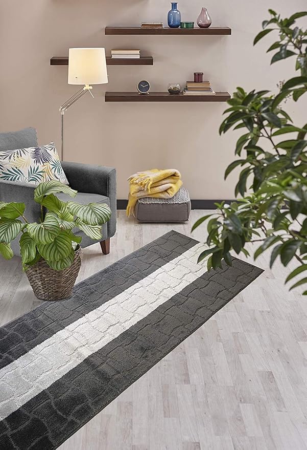 Custom Length Hallway Runner Rug,Slip Resistant,Puzzle Anthracite, 26 Inch X 30 feet, Sold and Priced Per Foot