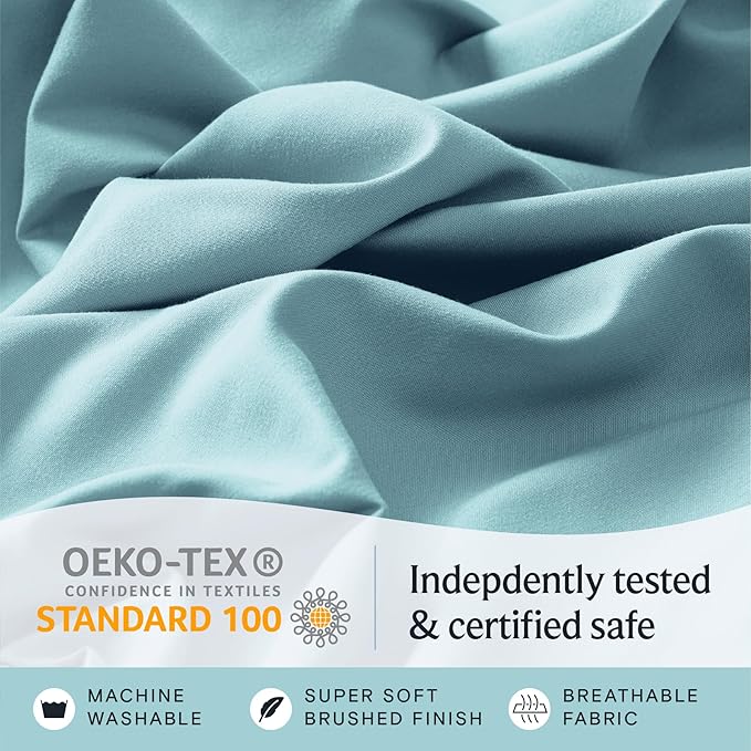 LuxClub 4 PC Queen Sheet Set, Deep Pockets Wrinkle Free Cooling Bed Sheets Hotel Bedding for Women, Men, Includes 1 Fitted Sheet, 1 Flat Sheet and 2 Pillowcases-Silky Soft Aqua