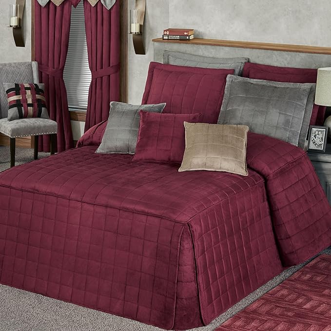 Touch of Class Camden Luxury Bedding | Neutral Claret Color | Grande Fitted Bedspread | Faux Suede Box Quilted Design | Designed 3 Piece Set Includes Cal King Bedspread and 2 King Shams