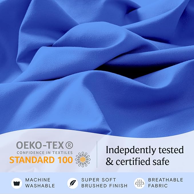 LuxClub 3 PC Twin Sheet Set, Deep Pockets Wrinkle Free Cooling Bed Sheets Hotel Bedding for Women, Men, Kids & Teens, Includes 1 Fitted Sheet, 1 Flat Sheet and 1 Pillowcase-Silky Soft Marine Blue