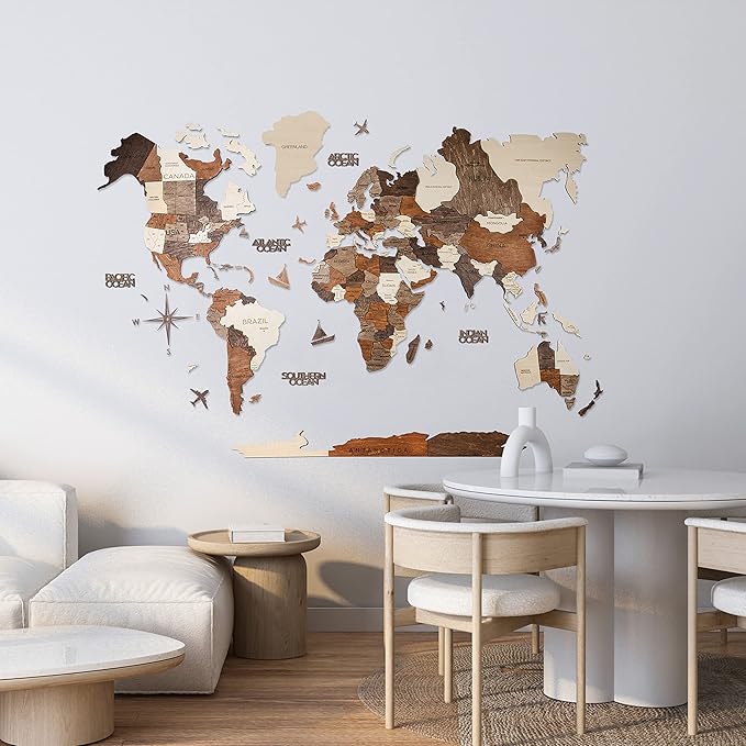Handmade 3D Wood World Map Wall Art Large Wall Decor Track Your World Travels - Special for Home, Kitchen and Office (X-Large, Multicolor)