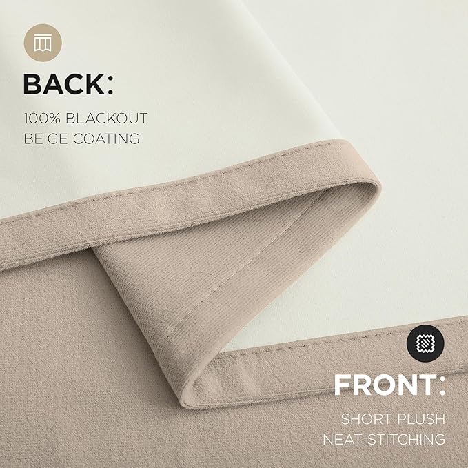 Joydeco Light Beige 100% Blackout Curtains 96 Inch 2 Panels, Luxury Thermal Light Beige Velvet Curtains for Bedroom Living Room, Soundproof Blackout Window Drapes, Rod Pocket & Back Tab (52W x 96L)