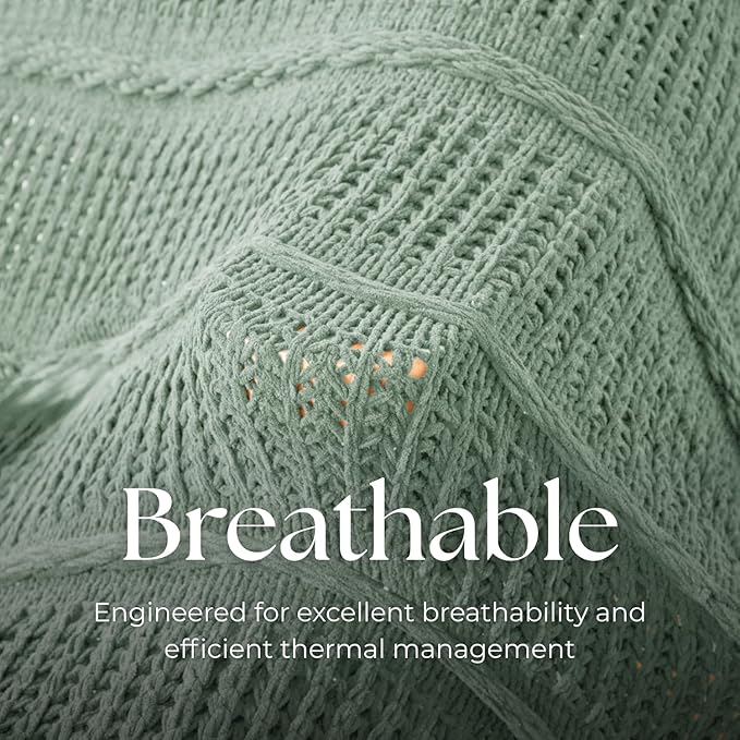 Boho Knitted Chenille Blanket with Tassels - Lightweight & Soft All-Season Throw - 3D Classic Pattern for Living Room Bedroom Couch, Sage Green, Throw 50"x60"