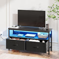 39" Dresser TV Stand for TVs up to 50", Media Console with LED Lights, Charging Station & 2 Drawer Storage Chest, Gaming Entertainment Center with Storage for Bedroom (Black, 39 in)