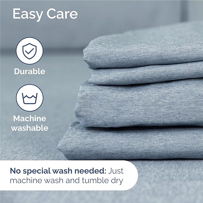 Twin XL 4 Piece Sheet Set - Cooling & Breathable - Hotel Luxury Bedding, Includes Fitted Sheet for Women, Men, Kids & Teens - 1 Flat, 1 Fitted Sheet, 2 Pillowcases w/Deep Pockets - Heathered Blue