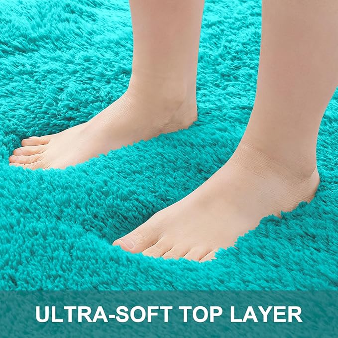 OLANLY 3x5 Machine Washable Small Bedside Rug, Soft Fluffy Shaggy Rugs for Living Room, Bedroom, Indoor Floor Carpet for Kids Girls and Boys, Preppy Dorms, Nursery, Home Decor Aesthetic, Teal Blue