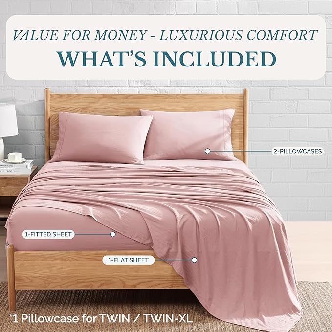 Casa Platino Queen Sheet Set, 4 Piece Pre-Washed Bed Sheets for Queen Size Bed, Ultra Soft Brushed Microfiber Sheets, Deep Pocket up to 15", Hotel Luxury Bedding, Fade Resistant & Cozy – Sepia Rose