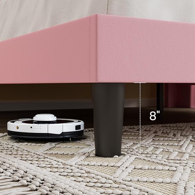 SHA CERLIN Queen Size Velvet Upholstered Platform Bed Frame with Vertical Channel Tufted Wingback Headboard, Wooden Slats Support, Easy Assembly, Under Bed Storage, No Box Spring Required, Pink