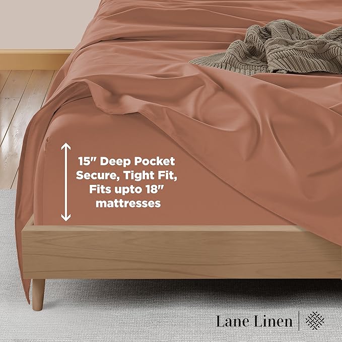 LANE LINEN Bed Sheets Queen Size – Premium 600 Thread Count Long-Staple 100% Cotton Sheets Queen Size Set, Hotel Luxury Soft & Cool Sateen Finish, Fully Elasticized 15" Deep Pocket – Rose Dawn