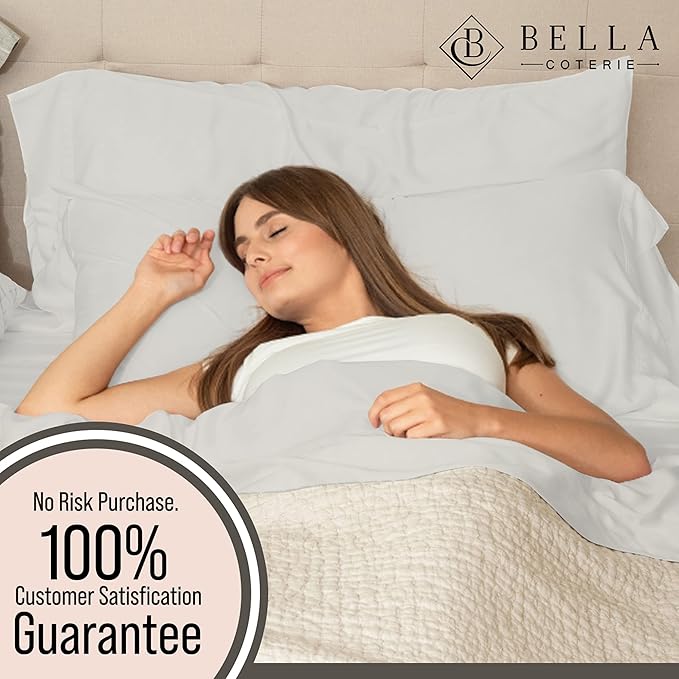 Bella Coterie Luxury Bamboo Viscose King Size Sheet Set | 100% Organically Grown | Ultra Soft | Cooling for Hot Sleepers | 18" Deep Pocket [Grey Mist]
