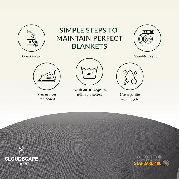 Cloud Scape Linen 100% Cotton Throw Blanket 50x70 Sharkskin, Luxury All-Season Warmth, Ultra Soft, Oversized Herringbone Gauze Blanket for Winter, Bed, Couch & Sofa Decor, Best Gift Idea