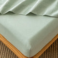 MooMee Fitted Bottom Sheet Only 100% Washed Cotton Linen Like Textured Breathable Durable Soft Comfy Deep Pocket Fits Mattress up to 17" (Sage Green, King)