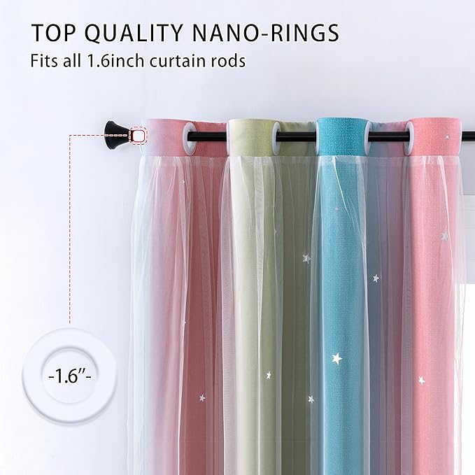 XiDi Dream Star Blackout Curtains for Kids Rooms Girl Princess Curtain for Daughter Bedroom Window (Pink Blue, W52 X L72)