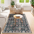 Lahome Moroccan Machine Washable Rugs for Living Room, 4x6 Rug for Bedroom Non-Slip Vintage Trellis Ultra-Thin Throw Carpet for Dining Room Office Nursery, Black/Multi