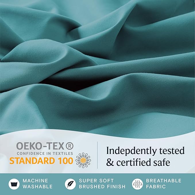 LuxClub 4 PC California King Sheet Set, Deep Pockets Wrinkle Free Cooling Bed Sheets Hotel Bedding for Women, Men, Includes 1 Fitted Sheet, 1 Flat Sheet and 2 Pillowcases-Teal