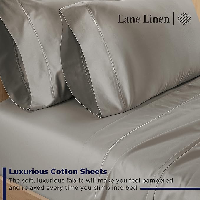 LANE LINEN 100% Mercerized Cotton 600 Thread Count Cal King Sheet Sets, Ultra Soft & Comfy Sateen Weave for Silky Touch Finish, Hotel Like Thick Bedding Sheets & Pillowcase Set, Machine Wash -Silver