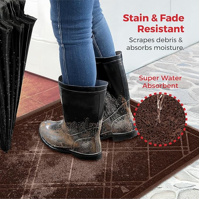 SlipToGrip Universal Door Mat – Plaid Design Size 35” x 23” – Anti Slip, Durable & Washable – Duraloop Mesh Entrance Outdoor & Indoor Welcome Mat – Dirt and Dust Absorber