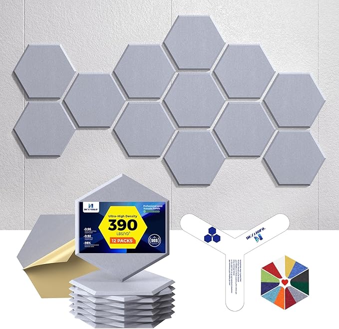 Self-Adhesive Acoustic Panels [390 lbs/yd³ Ultra-High Density], 2nd Generation Sound Absorbing Panel, Professional Level Sound Panel, Polyester Soundproof Foam [Size L, Cloud Grey]