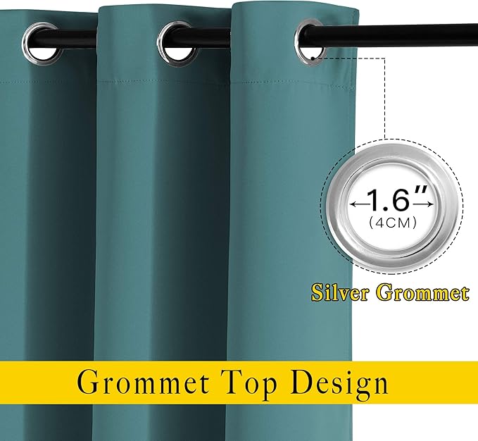 NICETOWN Sea Teal Blackout Bedroom Curtains 96 inches Long, Grommet Thermal Insulated Room Darkening Window Treatments Sound Reducing for Living Room, W46 x L96, 2 Panels