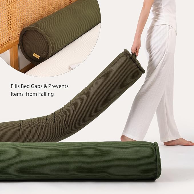 Body Pillow for Adults – Corduroy Long Round Bolster Pillow for Bed, Cuddle Pillow with Full Support for Side Sleepers & Restful Sleep,59 x 7.87 Inches,Martini 0live
