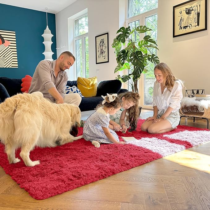 OLANLY 5x7 Machine Washable Large Area Rugs for Living Room, Bedroom, Soft Fluffy Shaggy Bedside Rug, Indoor Floor Carpet for Kids Girls and Boys, Dorms, Nursery, Home Decor Aesthetic, Red