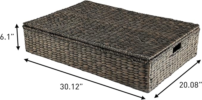 happimess BSK2015C Holden 30" Classic Costal Hand-Woven Hyacinth Wicker Under Bed Storage Basket with for Storage and Decoration in Bathroom, Bedroom, Closet, Entryway, Black