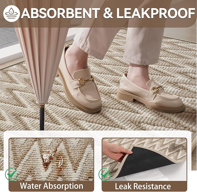 Indoor Door Mat 17x30, Dirt Resistant & Absorbent Doormat for Entryway Inside, Non-Slip Rubber Backing Front Door Mat Indoor Entrance, Low-Profile, Washable, Brown