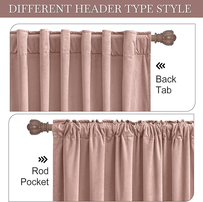 RYB HOME Velvet Room Divider Curtains for Space Separation, Noise Reduce Barrier for Nursery, Large Window Curtains for Sliding Glass Door, Dusty Pink, W 62 x L 84, 2 Panels Set