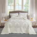 CHIXIN Bedspread Coverlet Quilt Set Full Size - Lightweight Bedding Cover - Beautiful Stitching - 5 Piece Reversible Bedspread - Luxury Damask Paisley Pattern (Full, Ivory)