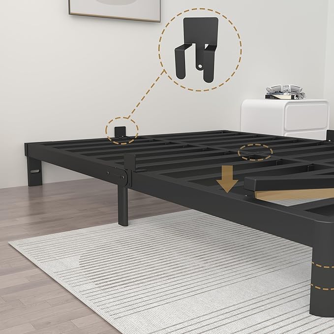 ITIMIDI 6 Inch Bed Frame Full Size with Metal Gaskets, Heavy Duty Steel Support 3000 LBS, No Box Spring Needed, DIY Headboard, Anti-Slip Mattress Stopper, Round Corner Leg, Easy Assembly, Black