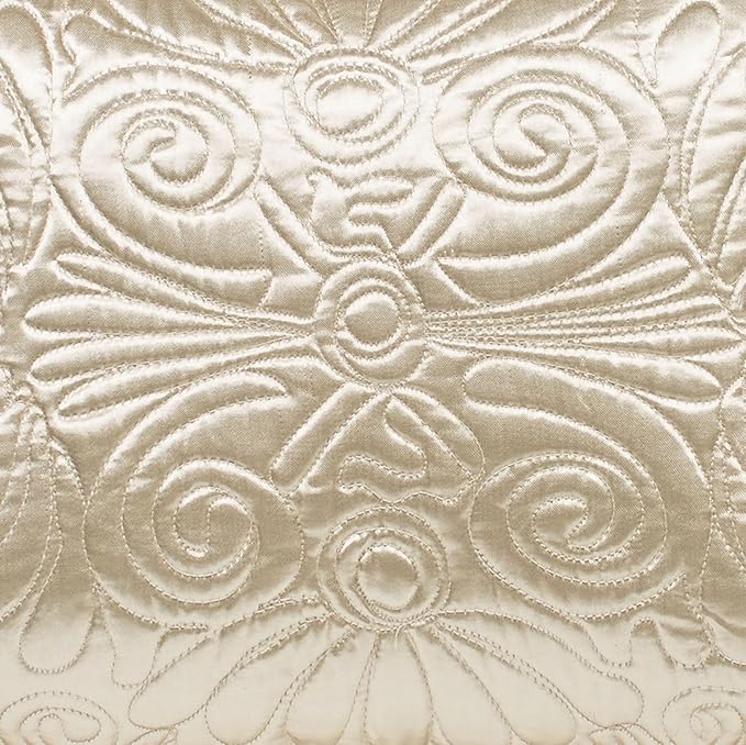 Touch of Class Portia Luxury Bedding | Soft Pearl | Premier Quilted Polyester Satin | Romantic Hand Guided Machine Quilted Scroll Design 3 Piece Set: Cal King Oversized Bedspread & 2 King Shams