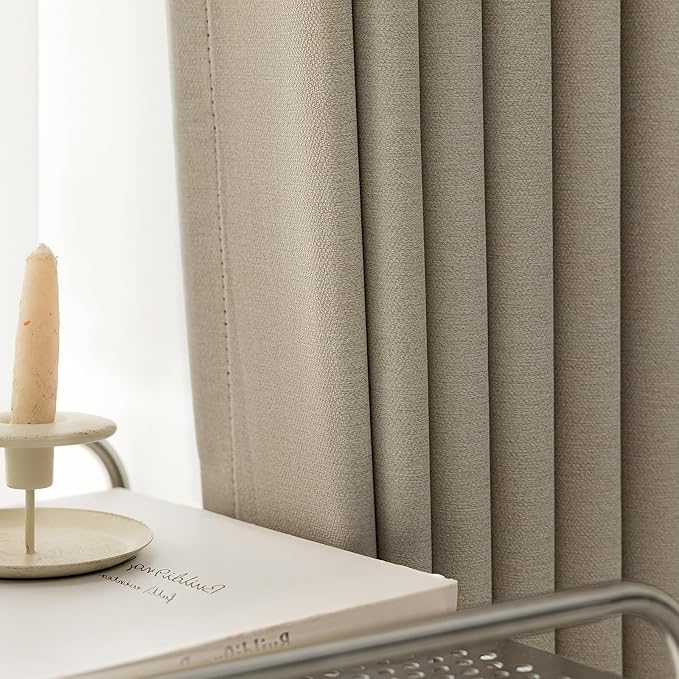 Blackout Curtains 96 inch Length 2 Panels for Living Room, Linen-Look Textured Room Darkening Thermal Insulated Noise Reduction Farmhouse Drapes for Bedroom (W52xL96, Natural)