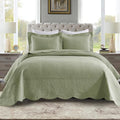 MarCielo 3-Piece 100% Cotton Oversized Bedspread Lightweight Quilt Coverlet Embroidery Farmhouse Bedding Set (TG Pale Green, Oversized King (118"x106"))