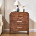 Farmhouse Nightstand, 23.5" Curved Modern Night Stand with 3-Drawer, Bedside Table, End Table for Bedroom, Storage Cabinet for Living Room Home Office Entryway, Dark Burl