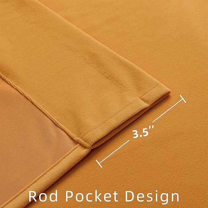 Joydeco Yellow Velvet Curtains 63 inch Length 2 Panels, Luxury Blackout Rod Pocket Thermal Insulated Window Curtains, Super Soft Room Darkening Drapes for Living Dining Room Bedroom,W52 x L63 inches